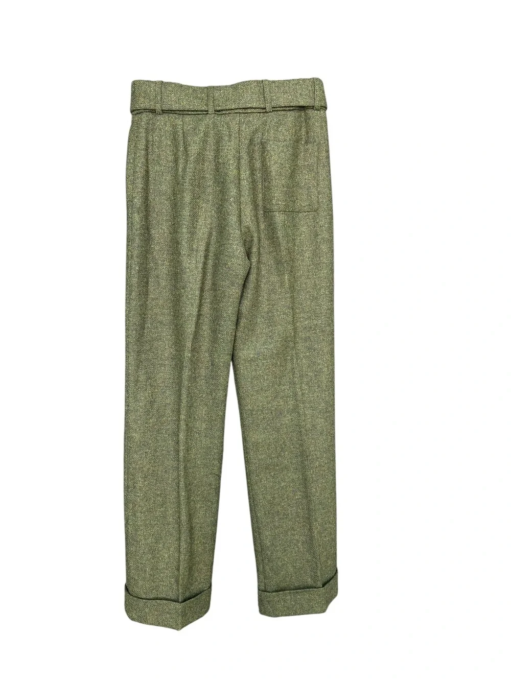 Sezane Lukas Trousers High-Waist Belted Wide-Leg Wool Olive Green Size 42 US 10 - Picture 6 of 10